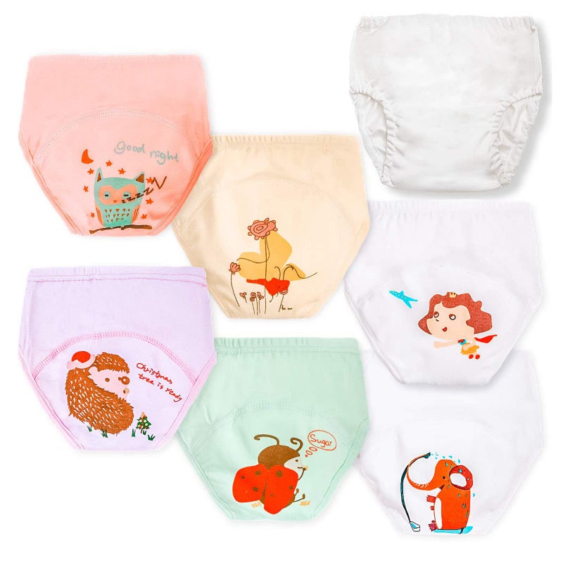 Joyo roy 6Pcs Potty Training Underwear 4T 100% Cotton Soft Absorbent Toddler Training Underwear Girls Reusable Waterproof Toddler Girl Panties Baby Pee Pants with Potty Sticker Chart for Kids - Image 1